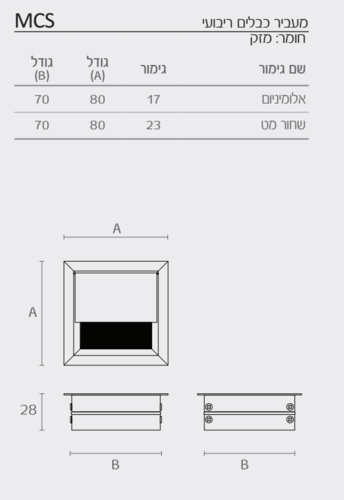 כיסוי למעבר כבלים מרובע 80X80, דגם MSC