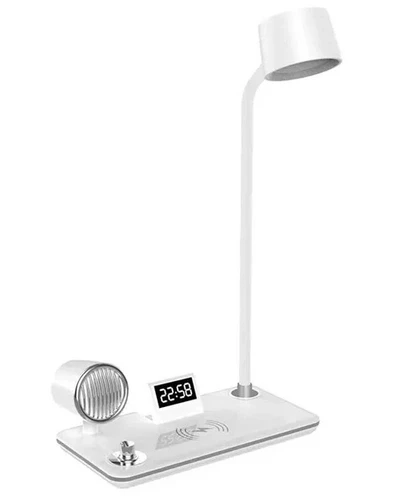עמדת טעינה אלחוטית רמקול, מנורת לילה ושעון - שחור
