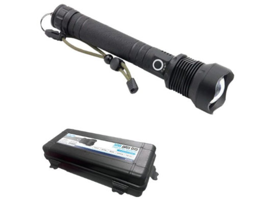 פנס נטען 30W עם זום טלסקופי באריזת מזוודה מבית OMEGA