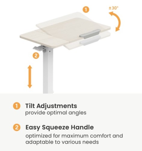 שולחן צד מתכוונן גלגלים נסתרים Lumi FMT02-3