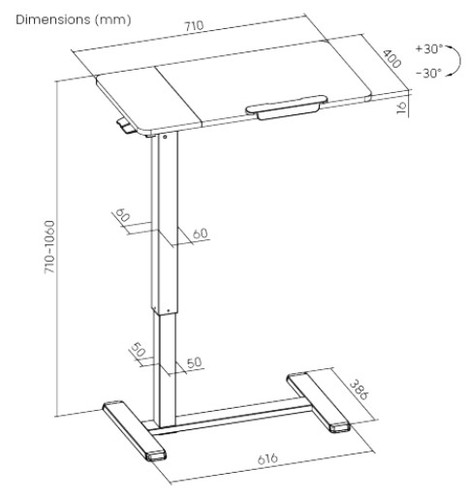 שולחן צד מתכוונן גלגלים נסתרים Lumi FMT02-3