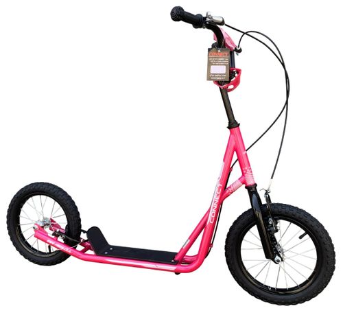 קורקינט לילדים ונוער עם גלגלי אוויר 16 אינץ', רגלית, כידון מתכוונן ומשטח עמידה גדול - ורוד