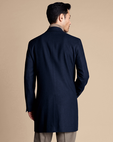 מעיל צמר Navy Prince of Wales Wool Overcoat