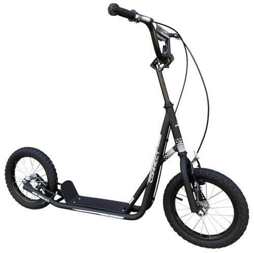 קורקינט לילדים ונוער עם גלגלי אוויר 16 אינץ', רגלית, כידון מתכוונן ומשטח עמידה גדול - שחור/לבן