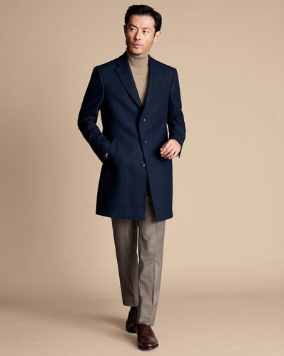 מעיל צמר Navy Prince of Wales Wool Overcoat