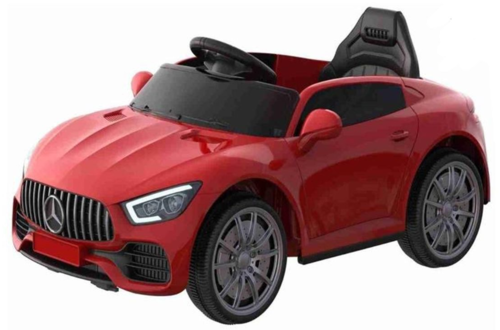מכונית ממונעת 12V בדמות מרצדס GT עם אפקטים, אורות ושלט רחוק עם כפתור עצירת חרום - אדום 