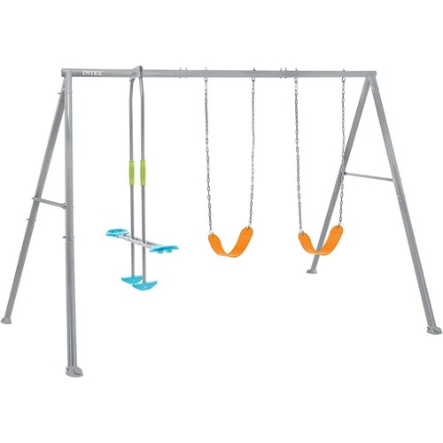 מתקן חצר ממתכת ל 4 לילדים עם 3 נדנדות - צבעוני אינטקס