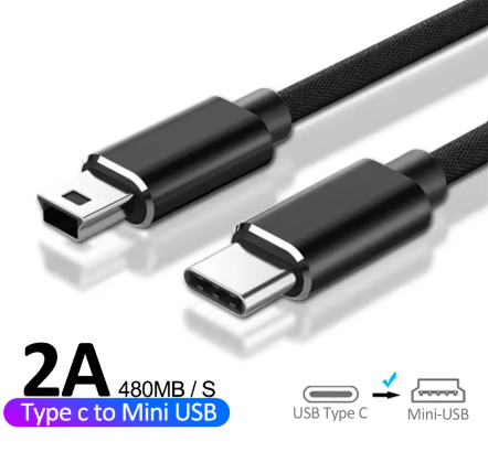 כבל USB TYPE C - MINI USB זכר זכר באורך 1 מטר 2A מהיר