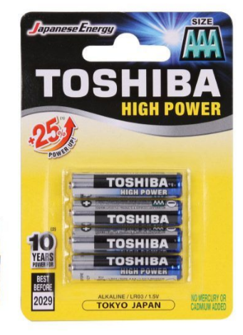 מארז 4 סוללות אלקלאין AA טושיבה Toshiba