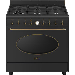 תנור משולב כיריים גז 90 ס"מ גימור שחור פחם מבית SMEG דגם CO96