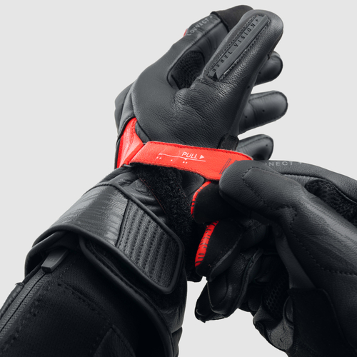 כפפות עור רבל הורן שחור / אדום - REBELHORN VIPER GLOVES