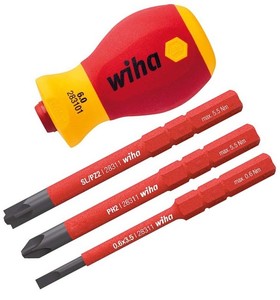 מברג בולדוג מקצועי ראש מתחלף slimVario לחשמלאים כולל 3 ראשים שטוח+פיליפס דגם WIHA 41230