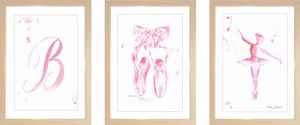 שלישיית תמונות מעוצבות לחדר תינוק / ילדים בגודל A4, מסגרת עץ - בלט