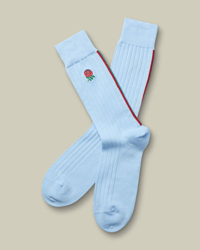 זוג גרביים  -England Rugby Cotton Rib Socks - Light Blue