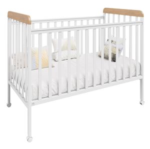 מיטת תינוק מעץ (תקן חדש) עם מעקה קדמי עולה/יורד דגם ורד - לבן/טבעי