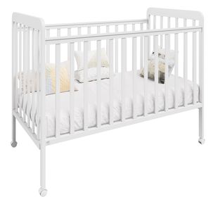 מיטת תינוק מעץ (תקן חדש) עם מעקה קדמי עולה/יורד דגם ורד - לבן