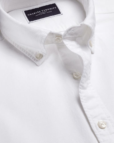 חולצת אוקספורד לבנה גזרת קלאסיק - Washed Oxford Short Sleeve Slim Fit Shirt - White