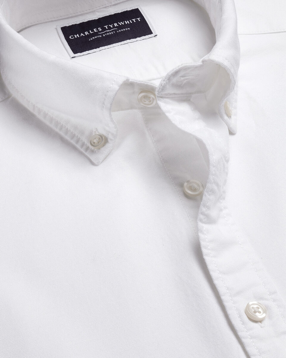 חולצת אוקספורד לבנה גזרת קלאסיק - Washed Oxford Short Sleeve Slim Fit Shirt - White