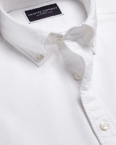 חולצת אוקספורד לבנה גזרת סלים - Washed Oxford Short Sleeve Slim Fit Shirt - White