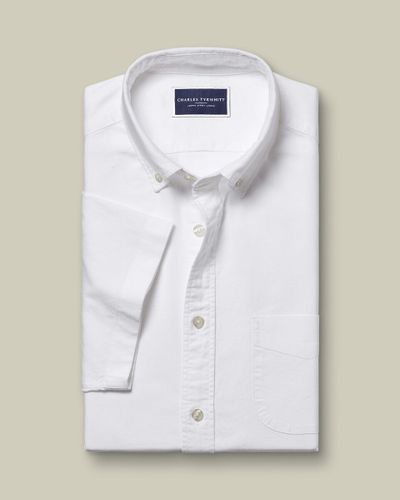 חולצת אוקספורד לבנה גזרת סלים - Washed Oxford Short Sleeve Slim Fit Shirt - White
