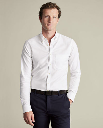 חולצה לבנה- ללא צורך בגיהוץ גזרת קלאסיק - Non-Iron Stretch Oxford Shirt - White Classic Fit