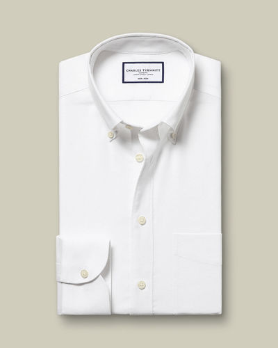 חולצה לבנה- ללא צורך בגיהוץ גזרת קלאסיק - Non-Iron Stretch Oxford Shirt - White Classic Fit