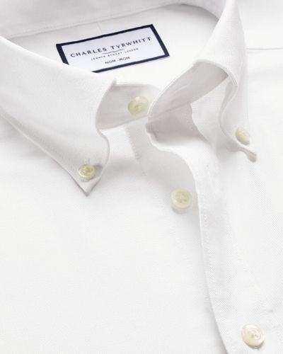 חולצה לבנה- ללא צורך בגיהוץ גזרת סלים - Non-Iron Stretch Oxford Shirt - White Slim Fit