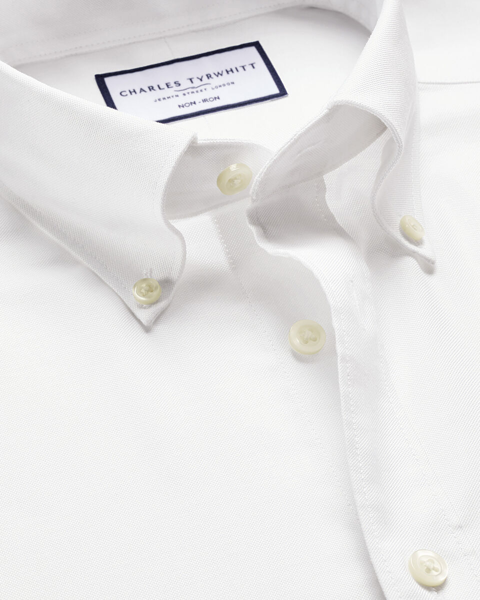 חולצה לבנה- ללא צורך בגיהוץ גזרת סלים - Non-Iron Stretch Oxford Shirt - White Slim Fit