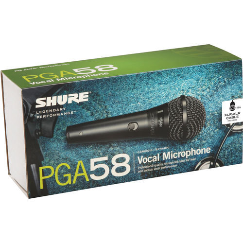 מיקרופון ידני Shure PGA58-XLR Cardioid Dynamic Vocal Microphone with XLR-to-XLR Cable