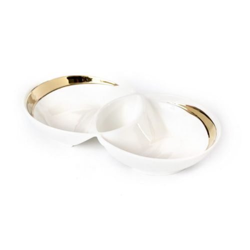 קברט 2 עיגולים Porcelain לבן/פס זהב