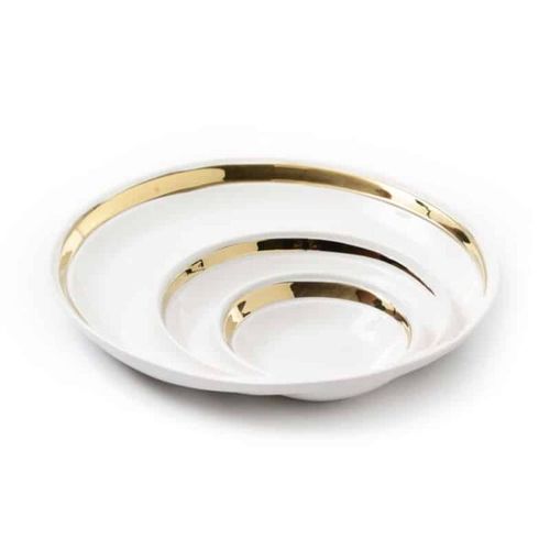 קברט עגול מחולק ל 3 porcelain לבן/פס זהב