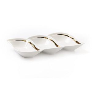 קברט עלים מחולק ל 3 porcelain לבן/פס זהב