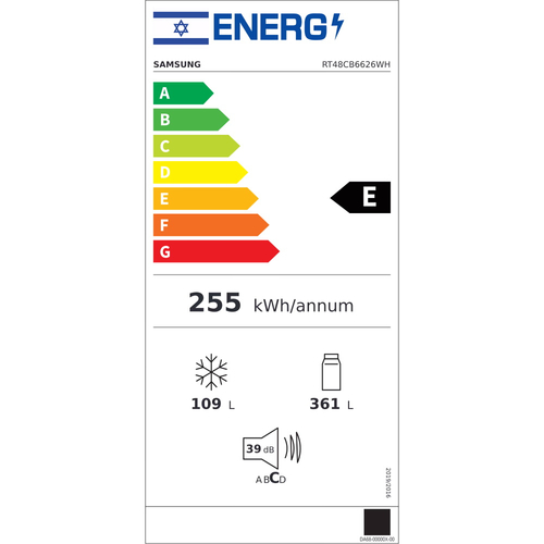 מקרר מקפיא עליון - 470 ליטר Samsung סמסונג BeSpoke RT48CB6626WH זכוכית לבנה