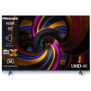 טלוויזיה חכמה Hisense 55" 55A69K Smart TV 4K LED VIDAA U6 - שלוש שנים אחריות ע"י היבואן הרשמי 