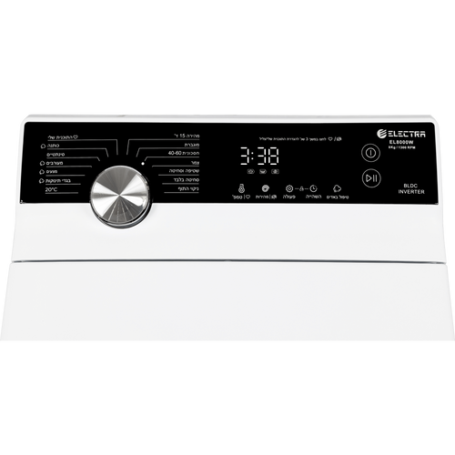 מכונת כביסה פתח עליון 8 ק"ג Electra EL8000W במהירות 1300 סל"ד - צבע לבן אחריות ע"י היבואן הרשמי אלקטרה