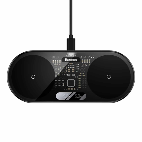 מטען אלחוטי כפול Baseus Digital LED Display 2in1 Wireless Charger 20W