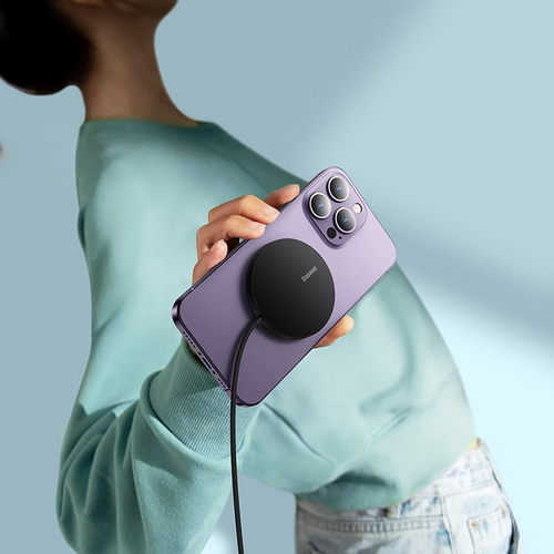 מטען אלחוטי מגנטי Baseus Simple Mini3 Magnetic Wireless Charger 15W כסוף