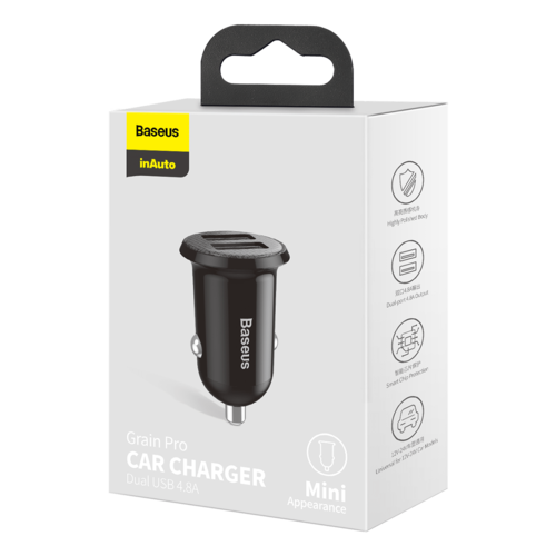 מטען רכב Baseus Grain Pro Car Charger (Dual USB 4.8A)