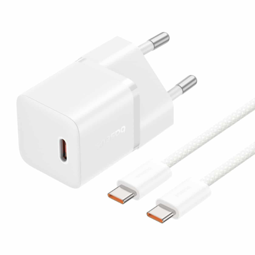 מטען קיר Baseus GaN5 20W USB-C עם כבל USB-C 1m – לבן