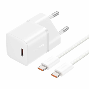 מטען קיר Baseus GaN5 20W USB-C עם כבל USB-C 1m – לבן