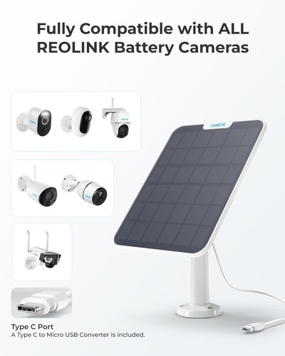 פאנל סולארי 6W לטעינה Reolink (בצבע לבן) עבור מצלמות מחבר USB-C