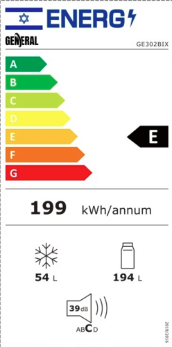 מקרר מקפיא עליון דגם GE303BIX גנרל GENERAL נירוסטה מושחרת
