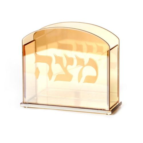מעמד למצה זכוכית ענבר כיתוב זהב 