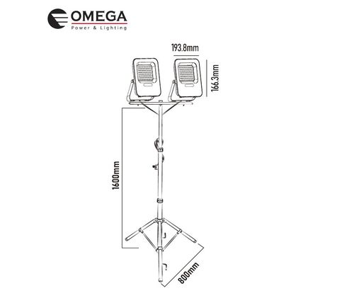 2 פנסי הצפה 2X50W על חצובה מבית Omega STR-50WX2-D-BK-ST