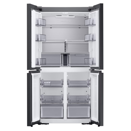 מקרר 4 דלתות 636 ליטר נטו Samsung BeSpoke RF70DB9125BK עם התקן שבת מובנה - גימור זכוכית שחורה 