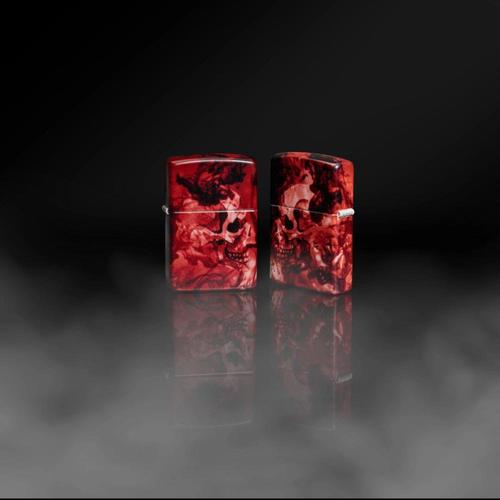 מצית זיפו גולגולת חבויה באדום - ZIPPO