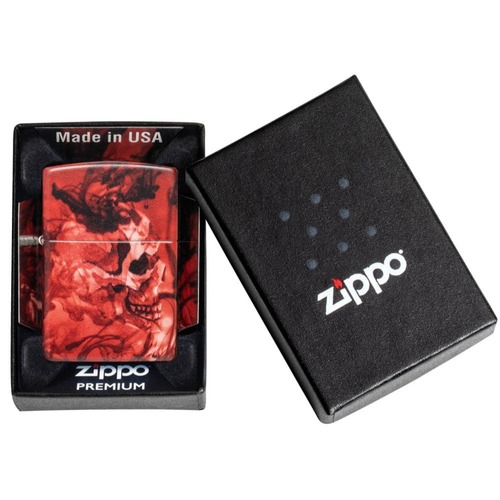 מצית זיפו גולגולת חבויה באדום - ZIPPO
