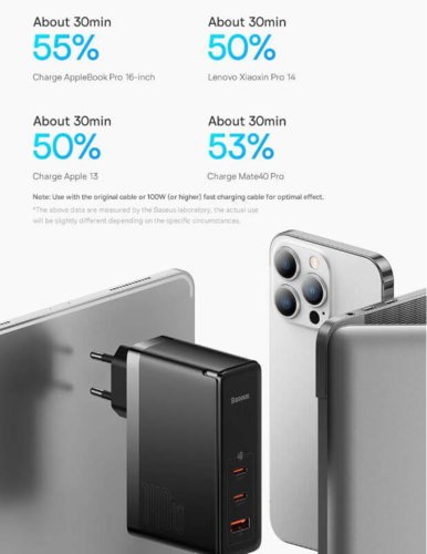 מטען Baseus GaN5 Pro Fast Charger 2USB-C + 1USB 140W