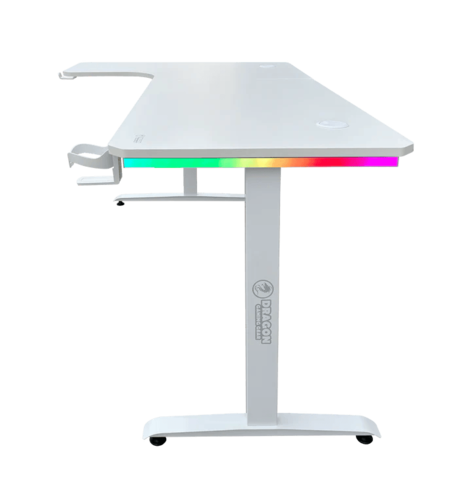 שולחן גיימינג פינתי שמאל Dragon RGB 100*160cm צבע לבן, שנה אחריות יבואן רשמי