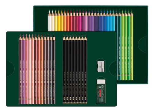 מתנה מושלמת! ערכת ציור של 40 עפרונות צבעוניים Polychromos + אביזרי רישום  PITT Graphite Matt